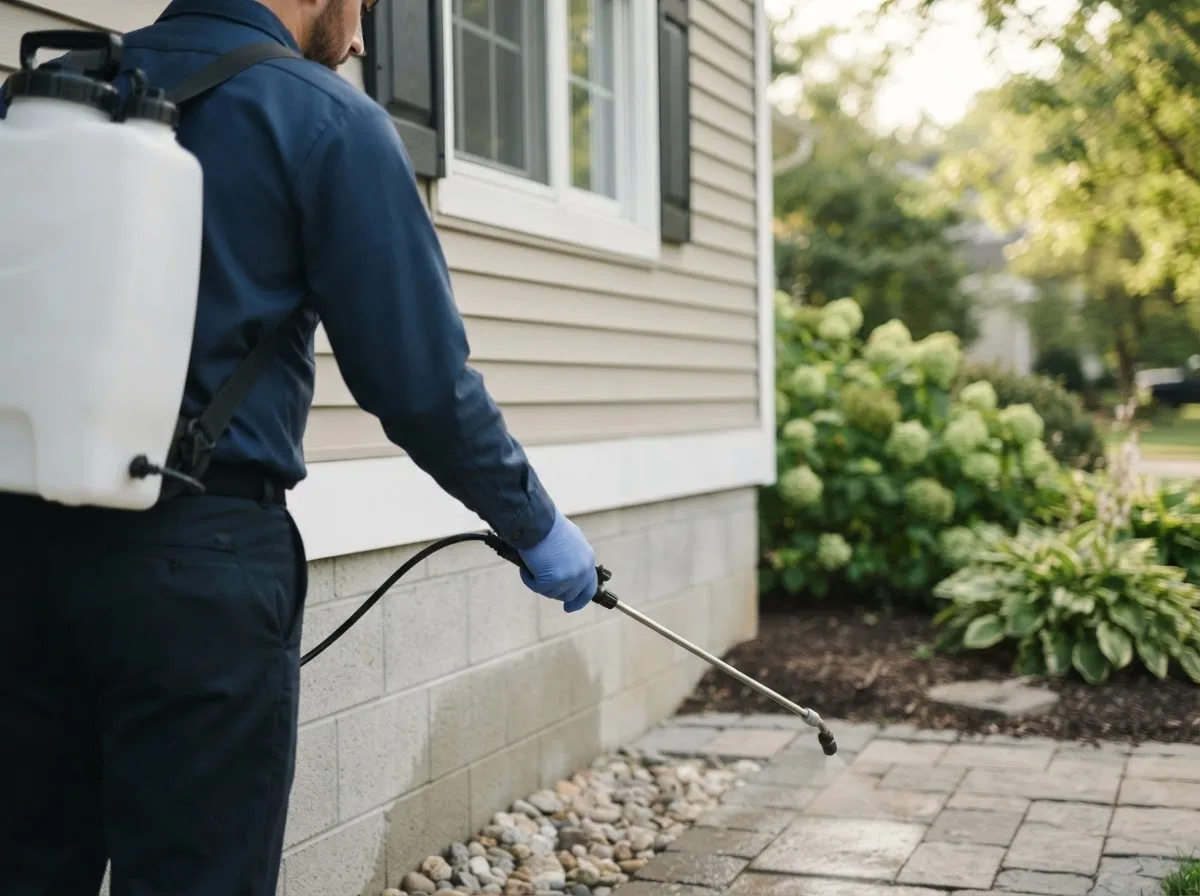 Pest control technician inspecting a home in Coleman, MI